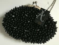 Image of Brand New With Tag - Pretty Black Beaded Rounded/Oval Clutch from Accessorize