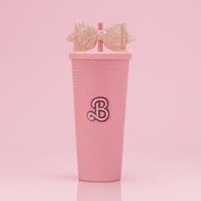 Image of BARBIE Stainless Steel Tumbler Cup With Rhinestone Lid And Reusable Straw.