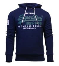 Image of Superdry Mens New Vintage Logo NS Hoodie Overhead Long Sleeve Pullover Navy Blue