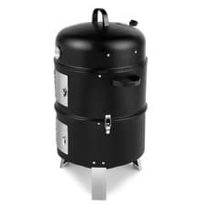 Image of Vertical Steel Charcoal Smoker, Heavy Duty Double Layer Round BBQ Grill Black