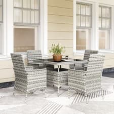 Image of Rattan Garden Furniture Set, 4 Seater Outdoor Dining Table and Chairs
