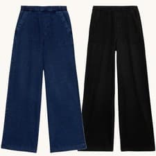 Image of Ex M&S Womens Denim Wide Leg Elasticated Waist High Rise Trousers Stretch Pants