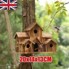 Image of 5 Hole Bird House Wooden Room for Outside Garden Finch Bluebird Cardinals Bird