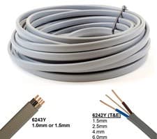 Image of Twin & Earth Cable 1.5mm 2.5mm 4mm 6mm 2m - 10m CUT Length Grey Cable