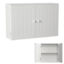 Image of Bathroom Wall Cabinet Storage Kitchen Cupboard with 2 Doors Wooden Shelves White