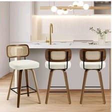 Image of 360 Degree Swivel Bar Stool Set of 2 with Metal Frame PE Rattan Backrest Cream