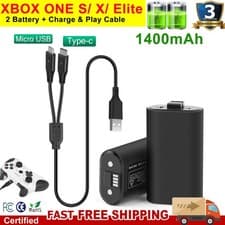 Image of 2 Pack Rechargeable Battery + Play & Charge Kit Cable For Xbox One Controller