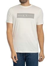 Image of Armani Exchange Men's Stripe Logo T-Shirt, Beige