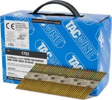Image of TACWISE 1753 Extra Galvanised Framing Nails 2.8/65 mm, D Head, Ring Shank, 34°