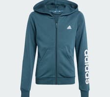 Image of New Adidas Essentials Kids 13-14y Teal Hoodie Full Zip Linear Logo Casual