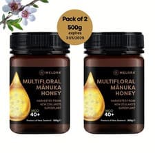 Image of Melora LUXURIOUS (2 Jars) Manuka Honey 40MGO 500g RRP £35.98 expires 31/5/2025