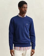 Image of GANT Mens Regular Fit Shield Logo Crew Neck Sweatshirt - 432 Rich Navy