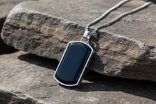 Image of Fred Bennett Dog Tag with Natural Black Onyx 55cm N4546B Free Engraving