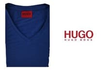 Image of New HUGO BOSS mens blue v neck cotton jeans suit stretch designer t-shirt Medium