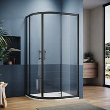 Image of Black Offset Quadrant Shower Enclosure Glass Door Cubicle 1000x800/1200x800mm