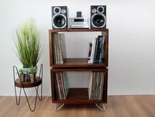 Image of Handmade Solid Wood Record Player Stand: Vinyl Storage Furniture