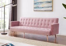 Image of Velvet Sofa Bed Grey Pink Blue or Green With Rose/Golden Legs Elegant Sofabed
