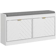 Image of HOMCOM Shoe Bench with 2 Flip Drawers, Cushion, 8 Pairs for Entryway White