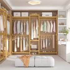 Image of Bamboo Garment Rack 8 Tier Storage Shelves Clothes Hanging Rack Bedroom Entryway