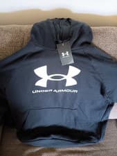 Image of NWT UNDER ARMOUR MEN'S UA RIVAL FLEECE HOODIE/ SWEATSHIRT,,BLACK/ WHITE,,LG,,