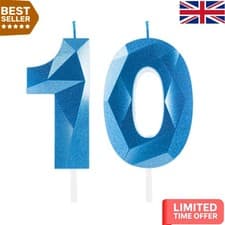 Image of Memorable Royal Blue 10th Birthday Candle Set - Elegant Cake Decorations