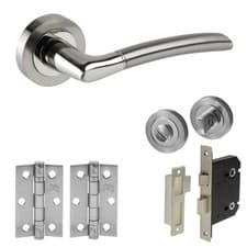 Image of Modern Internal Chrome Door Handle Packs Bathroom & Latch - Duo Polished / Satin