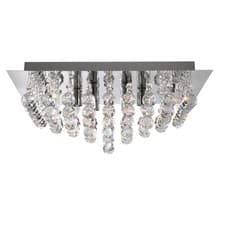 Image of 4 Lights Chrome Finish Square Plate Flush Fitting Light with Clear Crystal Balls