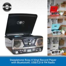Image of Steepletone Roxy 4BT Retro Style Vinyl Record Player Bluetooth CD Music Centre