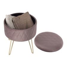 Image of Velvet Round Ottoman Footstool with Storage Sofa Foot Stool Living Room Footrest