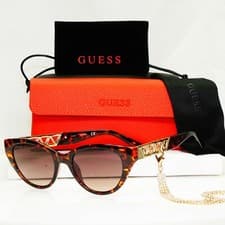Image of Authentic GUESS Womens Sunglasses Brown Gold Crystal Diamante Chain GU 7690 52F