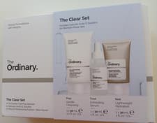 Image of THE ORDINARY THE CLEAR SET SKINCARE GIFT. CLEANSER MOISTURISER EXFOLIATING SERUM