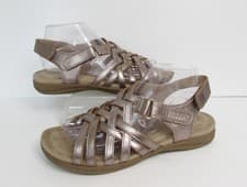 Image of NEW HOTTER MAPLE ROSE GOLD METALLIC LEATHER RIPTAPE ADJUSTABLE SANDALS UK6.5EXF