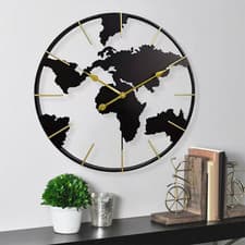 Image of Wall Clock Compact World Map Design Analog Clock for Bathroom Hotel Kitchen