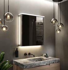 Image of Pebble Grey Illuminated Bathroom Mirror Cabinets with Lights 50×70cm Single Door