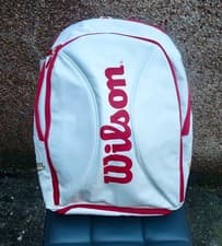 Image of WILSON 100 YEAR ANNIVERSARY TENNIS RACQUET BAG - WHITE AND RED -UNUSED CONDITION
