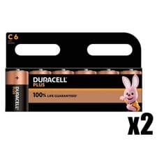 Image of 2 x Battery Pack Size of 6 Duracell Plus C Alkaline Batteries 1.5V LR14