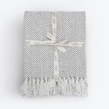 Image of Cotton Herringbone Sofa Throw Blanket - 100% Recycled Cotton, Soft & Breathable