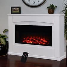 Image of 30/34" Insert Fireplace Remote Control Electric Fire in White Surround Freestand