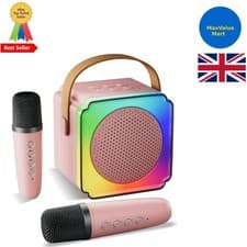 Image of Rechargeable Kids Karaoke Machine - Pink, 2 Microphones, Ideal for Age 3-12