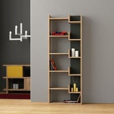 Image of OPPA Modern Bookcase – Tall Narrow 6 Shelf Display Unit with Open Storage