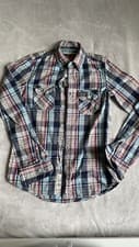 Image of Superdry Mens Checked Shirt Navy Aqua Beige Red Mix Small Brand New With Tags