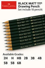 Image of Faber-Castell Black Matt 1111 Drawing Pencils 2H H HB 2B 3B 4B 5B 6B-Pack of 10