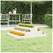 Image of Wooden Stair-Step Planter White Pine 80x80x27cm Solid Pine Raised Bed for Garden