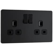 Image of BG Evolve Double Switched Power Socket 13A 2 Gang Matt Black - PCDMB22B
