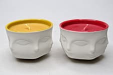 Image of Set 2 Jonathan Adler Muse Couleur Pamplemousse Face Votive Candles Yellow Tomato