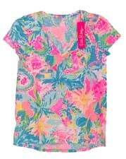 Image of Lilly Pulitzer Etta V-Neck Top Short Sleeve Multi Sunshine State of Mind Sz S