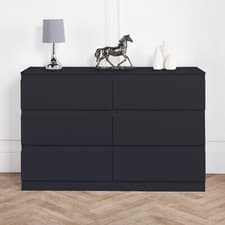 Image of 8 6 Drawer Chest of Drawers in Black Finish Recessed Handles Metal Runners