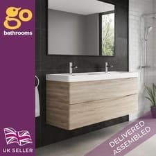 Image of Double 1200mm Vanity Unit & Under Sink Storage With Resin Wash Basin | Light Ash