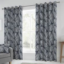 Image of Matteo Fully Lined Eyelet Curtains by Fusion 100% Cotton Skeleton Leaf Print
