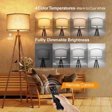 Image of Solid Wooden Tripod Floor Lamp, Bulb Included, Standing Lamp with Remote Control